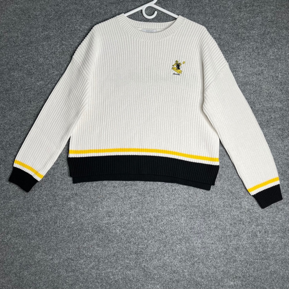 WEAR by Erin Andrews Pittsburgh Steelers White Shaker Knit Sweater Circa 1961 M